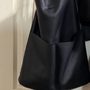 OAK + FORT Black Pebbled Leather Tote with Exterior Pocket